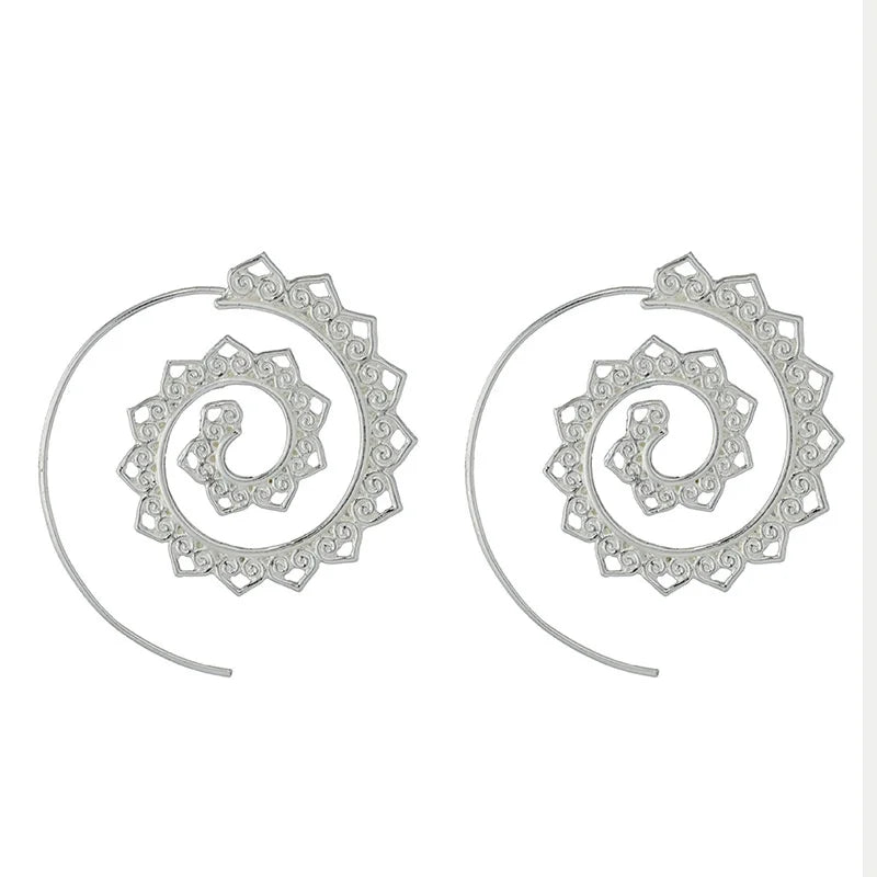 New Trendy Gold Silver Color Round Spiral Earrings for Women Brinco Earrings Oorbellen Hoop Earrings Alloy Pendientes Earring