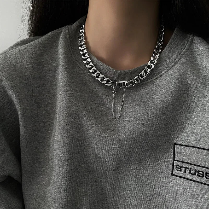 Minar Cool Chunky Cuban Chain Chokers Necklaces for Women Gold Color Metallic Bucket Punk Necklace Minimalist Statement Jewelry
