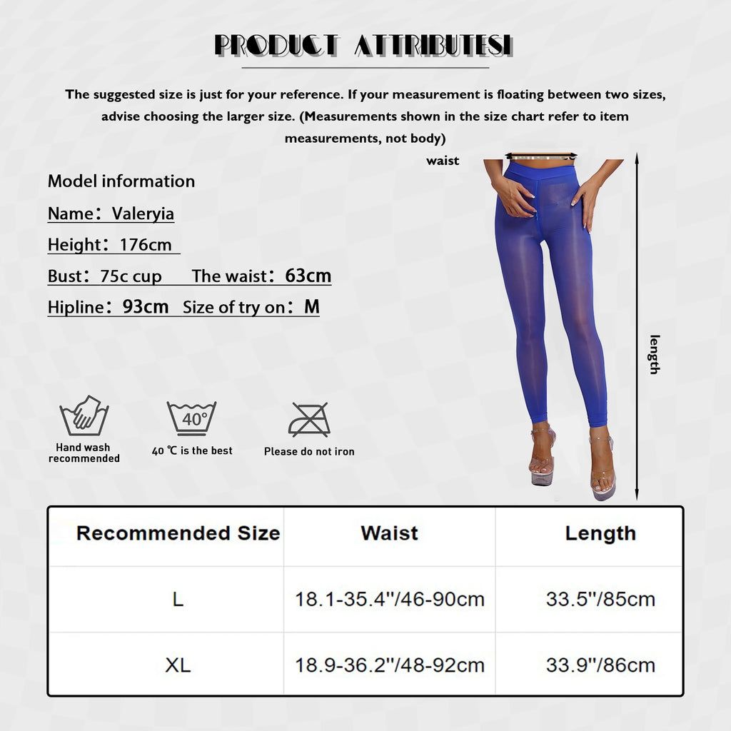 Women's Sexy Glossy Zipper Crotch Pantyhose Tights See-Through Sheer Solid Color Elastic Waistband Leggings with Socks Stretchy