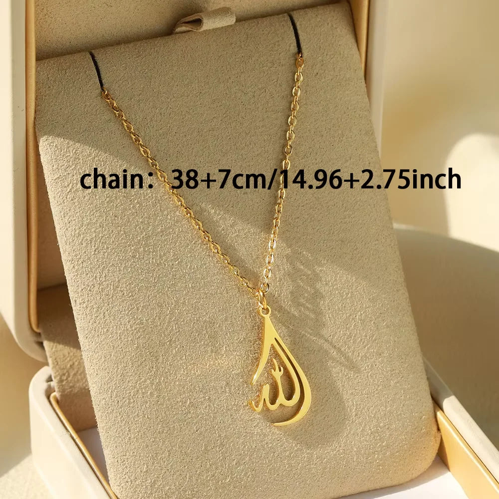 Tiny Heart Allah Necklaces For Women Islamic Jewelry Stainless Steel Arabic Quran Letters Choker Gift for Muslims Collier Femme