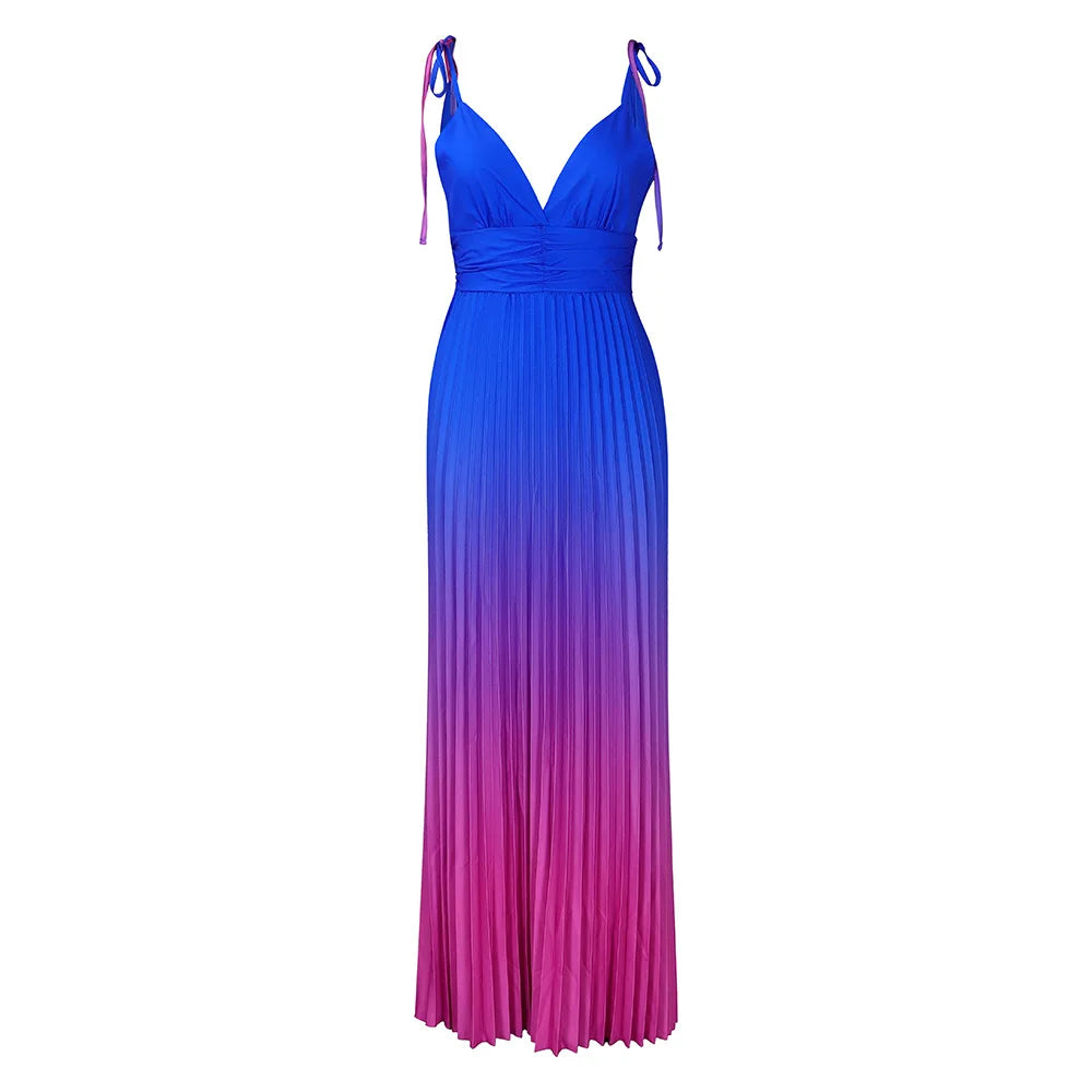 Women's Halter Dresses Sexy Drawstring Cocktail Party Dresses Gradient Summer Elegant Evening Dresses Fashion Long Prom Dress HY3