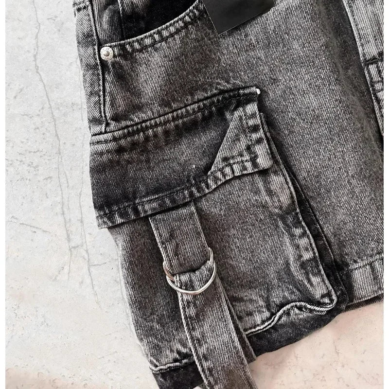 Vintage Multi-pocket Goth Skirt for Women Clothing Street Fashion Harajuku Y2k Skirt Jean Casual Summer Denim Black Skirt