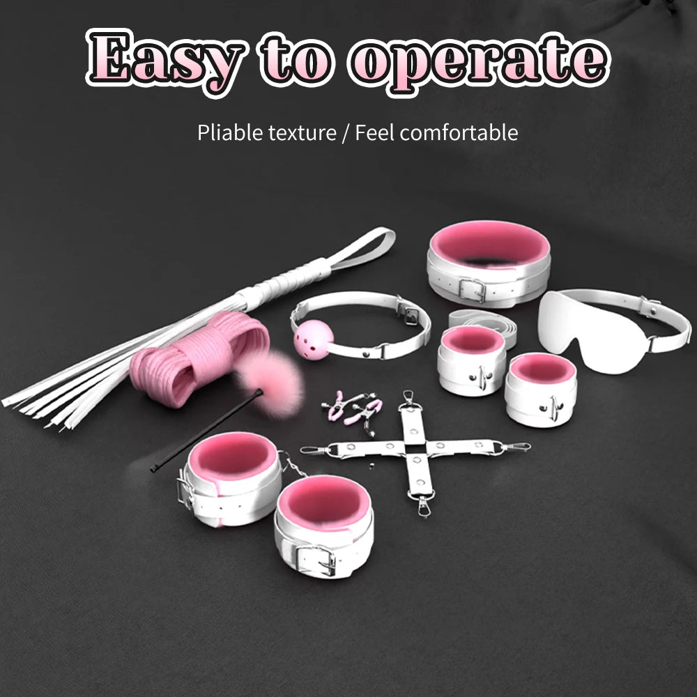 Sex Toys For Women Couples Handcuffs Set BDSM Bondage Gear Bed Restraints Rope Strap Adult Game Wrists Neck Cuffs & Eye Mask