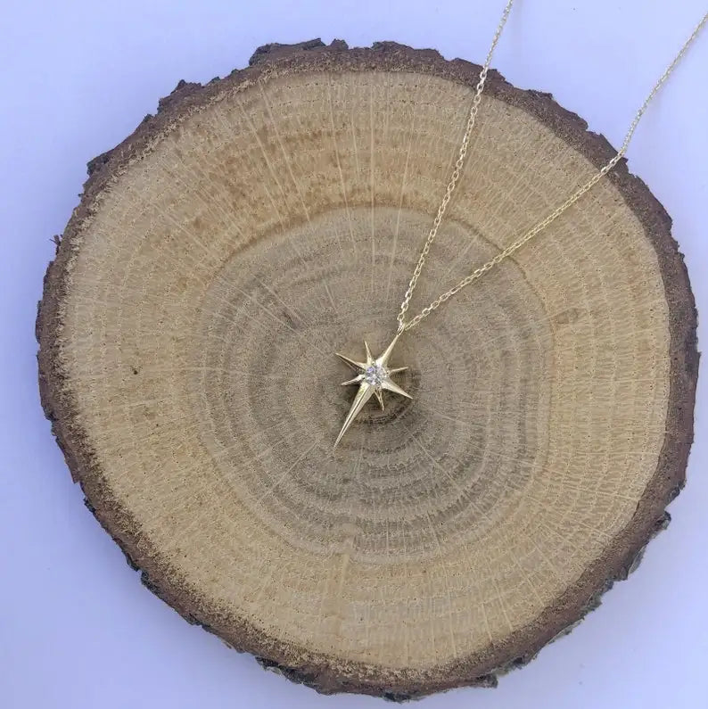 QIAMNI Pentagram Compass North Star Pendant Necklace for Women Men Chain Collar Travel Jewelry Statement Collier Gift Choker