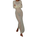 Women Vintage Summer Beach Cover Up Solid See-Through Long Sleeve Swimsuit Coverup Bathing Suit Cover Ups Bodycon Long Dresses