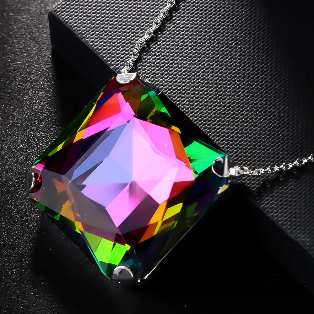Colorful Oversize Square Necklace Chain Crystal Choker for Women 2024 Trendy Large Geometric Pendant Necklace Statement Jewelry