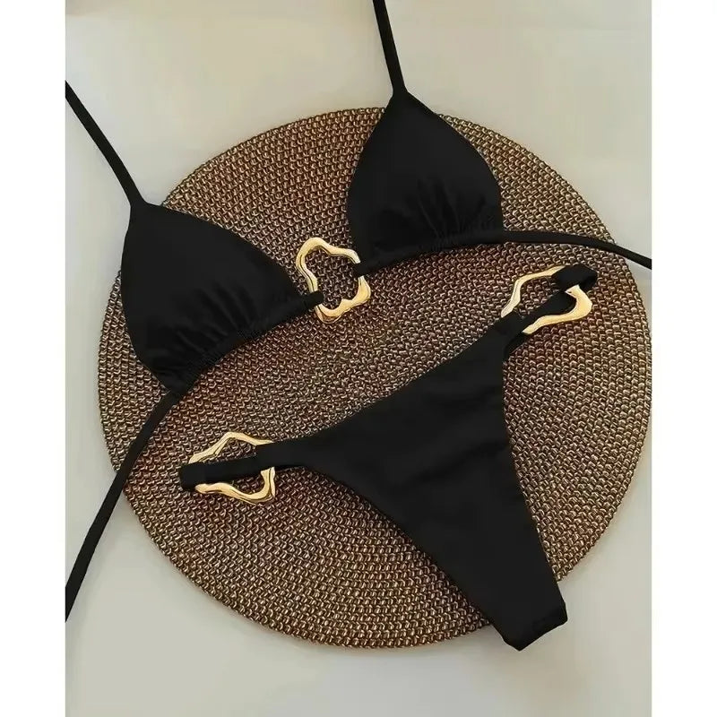 New Sexy Solid Color Lace-up Split Two-piece Bikini for Women