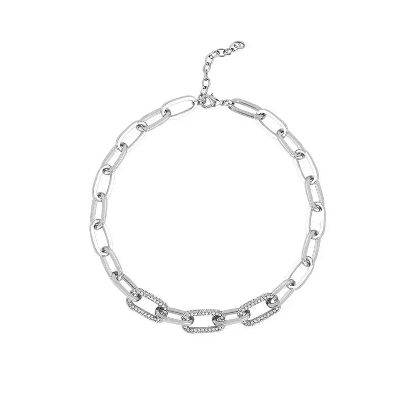 Cold quality zircon thick chain necklace, women's network red fashion design sense, fashion collarbone chain, short sweater chain
