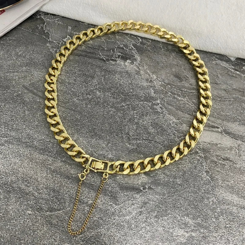 Minar Cool Chunky Cuban Chain Chokers Necklaces for Women Gold Color Metallic Bucket Punk Necklace Minimalist Statement Jewelry