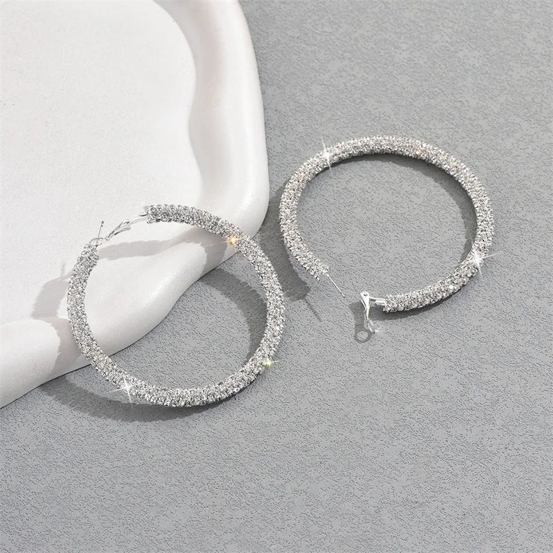Big Full Crystal Circle Hoop Earrings for Women Party Wedding Accessories Boucle Oreille Femme