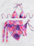 Swimwear Designer Tie Dye Bikini 3 PCS Swimsuit With Sarong Bikinis Women Three Piece Low Waist Beachwear Outfits Bather Biquini