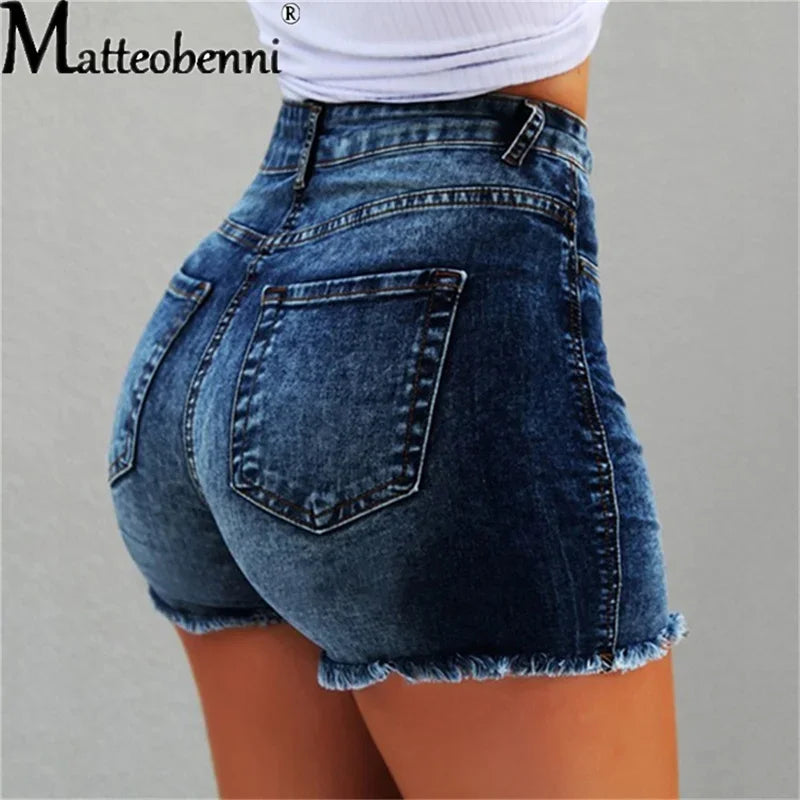 2024 Women High Waist Denim Shorts Ripped Hole Bodycon Short Feminino Jean Shorts With Tassel Summer Casual Streetwear